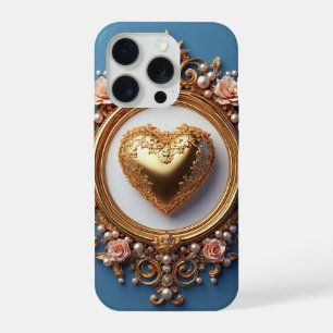 Gold Herz Luxus ✨ Perlen Elegant Romantisch iPhone 15 Pro Hülle