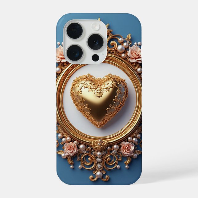 Gold Herz Luxus ✨ Perlen Elegant Romantisch iPhone 15 Pro Hülle (Rückseite)
