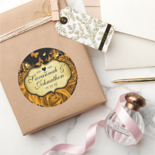 Gold Herz Rosen & Schmetterlinge Hochzeitssiegel Runder Aufkleber