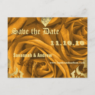 Gold Herz Rosen und Schmetterlinge Save the Date Ankündigungspostkarte