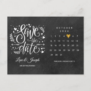 Gold Herz Schultafel Save-the-Date-Kalender Ankündigungspostkarte