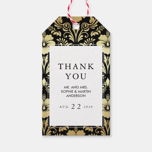 Gold Hibiskus Damask | Elegant Tropical Vielen Dan Geschenkanhänger (Vorderseite)