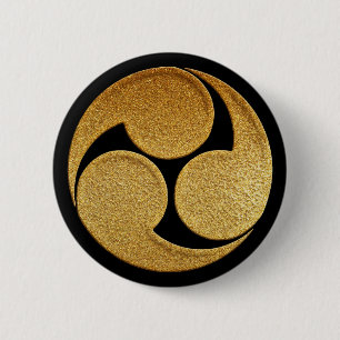 Gold Hidari Mitsu Tomoe Kamon Button