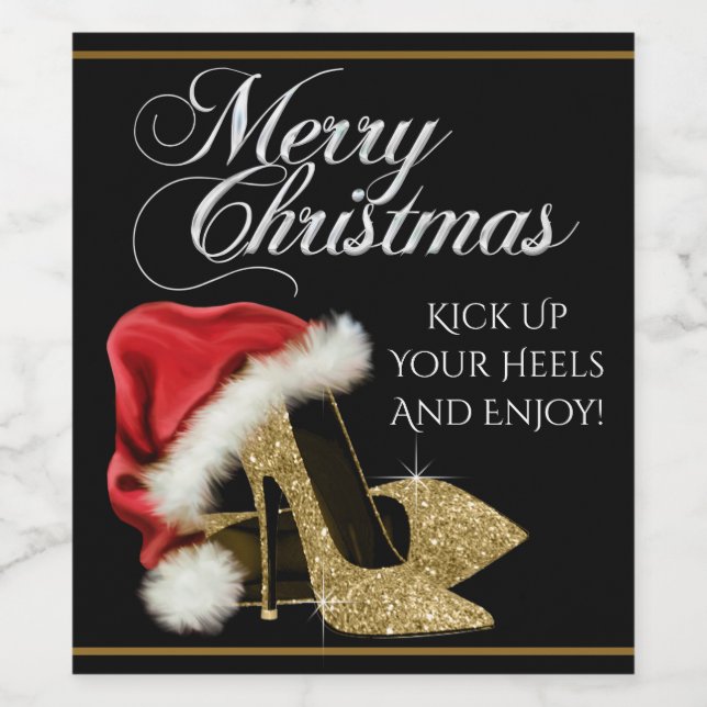 Gold High Heel Shoe Weihnachtswein Flaschen Etiket Weinetikett (Einzelnes Label)
