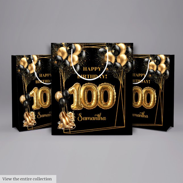Gold High Heels 100th Birthday Geschenktasche ✨ Mittlere Geschenktüte (Gold High Heels 100th Birthday Gift Bag ✨)