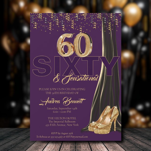 Gold High Heels Elegant 60. Sensationeller Geburts Einladung (Navy gold 60th birthday high heels sixty)
