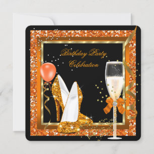 Gold High Heels Glitzer Orange Birthday Black Einladung
