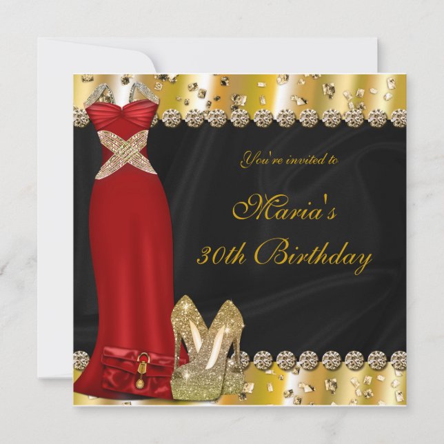 Gold High Heels & Red Gown Dress Party Invitation (Devant)