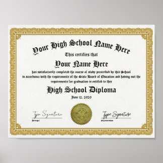 Gold High School Diploma, General Equivalency  Poster