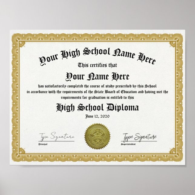 Gold High School Diploma, General Equivalency  Poster (Vorne)