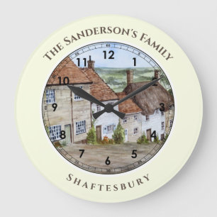 Gold Hill Shaftesbury Dorset Aquarellmalerei Große Wanduhr