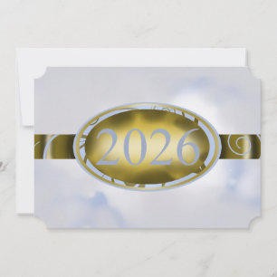 Gold & Himmelblauer Abschluss-Blumen-Button 2026 K Einladung