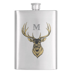 Gold Hirschkopf und Monogramm-Kolben Flachmann