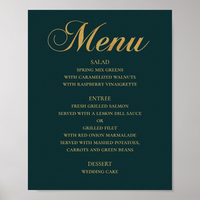Gold Hochzeitsmenü. Aquamarine Eleganz Poster (Vorne)