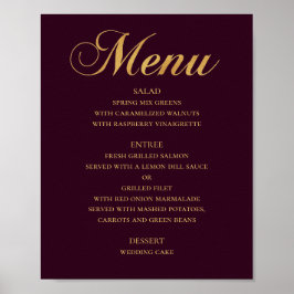 Gold Hochzeitsmenü. Burgund elegant schlicht Poster