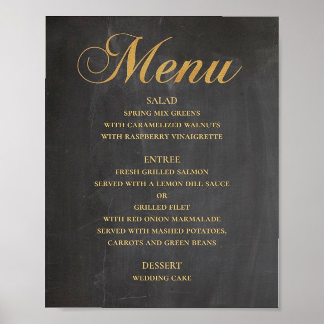 Gold Hochzeitsmenü. Chalkboard elegant Poster (Vorne)