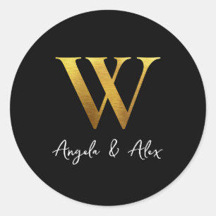 Gold-Hochzeitsmonogramm W Schwarz Runder Aufkleber