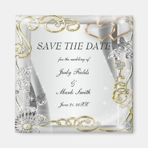Gold-Hochzeitsraten und -Herz sichern das Date Mag Magnet