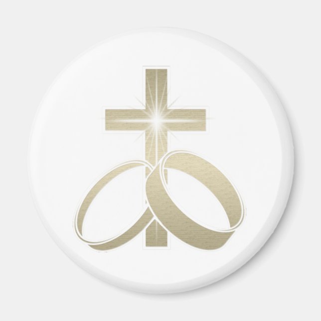 Gold-Hochzeitsringe und Kreuzkunst Magnet (Vorne)