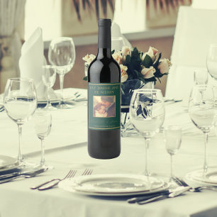 Gold-Hochzeitsskriptbrille und Gräuel-Foto   Grün Weinetikett