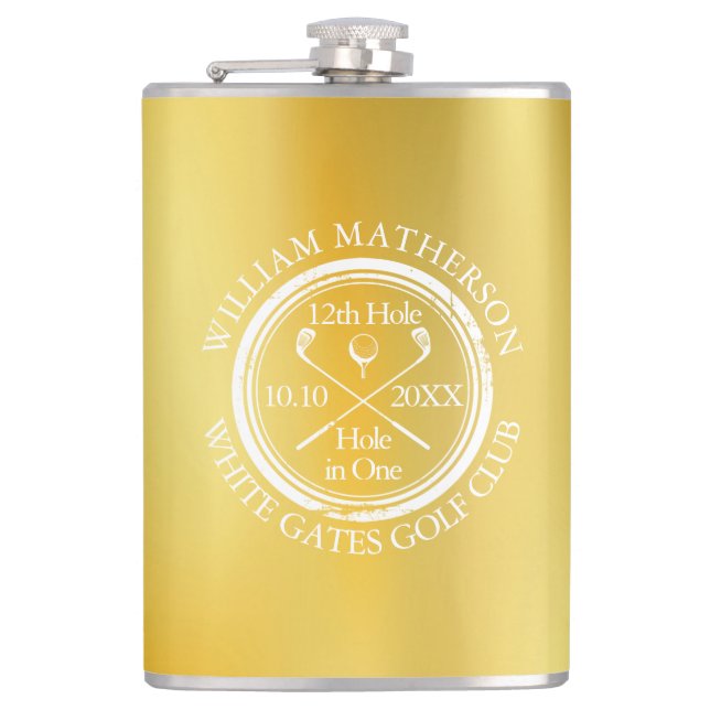 Gold Hole in One Classic Golf Personalisiert Flachmann (Vorderseite)