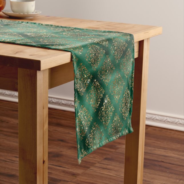 Gold Holiday Christmas Metallic Damask Elegante Kurzer Tischläufer (Beispiel)