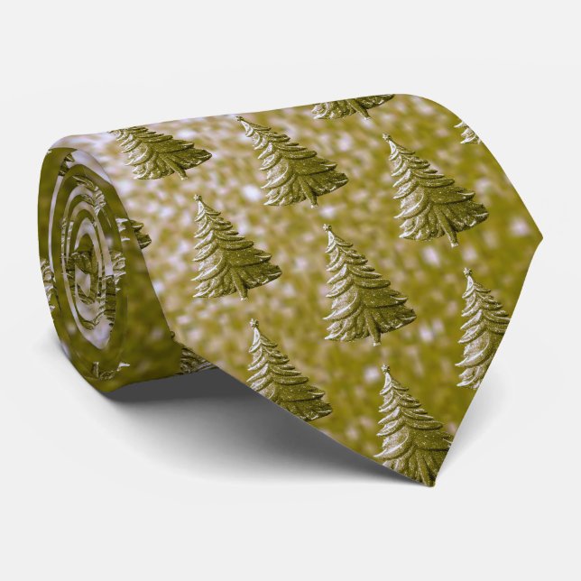 Gold Holiday Weihnachtsbaum Neck Tie Krawatte (Gerollt)