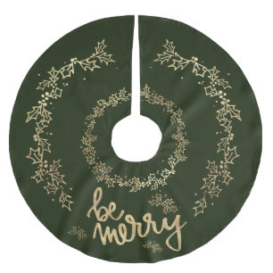 Gold Holly Be Frohe Weihnachten Grün Polyester Weihnachtsbaumdecke