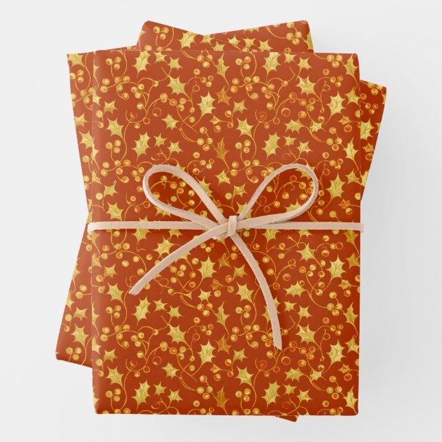 Gold Holly Geschenkpapier Set (Beispiel)