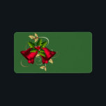 Gold Holly Red Bells Green Christmas Labels Adressaufkleber<br><div class="desc">Grüne Adressetiketten oder Geschenketiketten mit goldenen,  heiligen Wirbel und hellroten Glocken.</div>