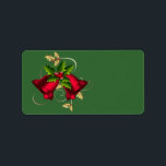 Gold Holly Red Bells Green Christmas Labels Adressaufkleber<br><div class="desc">Grüne Adressetiketten oder Geschenketiketten mit goldenen,  heiligen Wirbel und hellroten Glocken.</div>