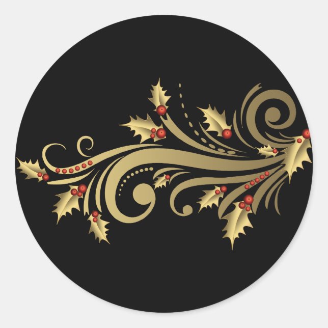 Gold Holly & Scroll Stickers (Vorderseite)