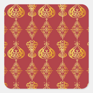 Gold Holly Stars Holiday Glitzer Quadratischer Aufkleber