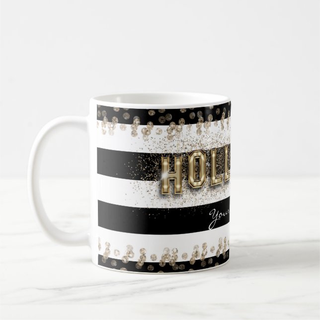 Gold Hollywood Black & White Stripes Coffee Mug (Gauche)