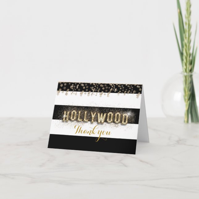 Gold Hollywood Black & White Stripes Faltkarte Dankeskarte (Vorderseite)