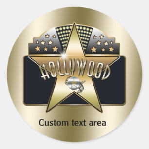 Gold Hollywood Retro-Typografie Stern Party-Aufkle Runder Aufkleber