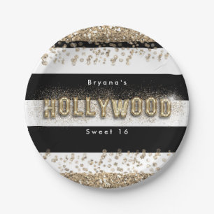 Gold Hollywood Schwarz-Weiß gestreifte Party Telle Pappteller