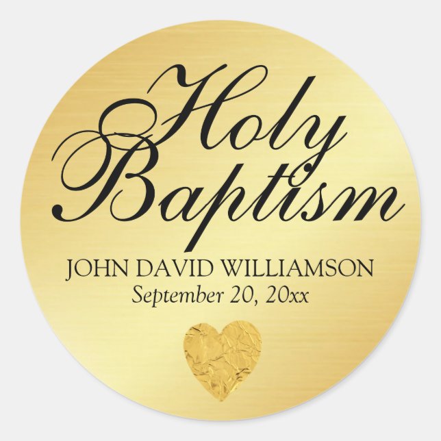 Gold Holy Baptism Sticker Siegel mit Herz (Vorderseite)