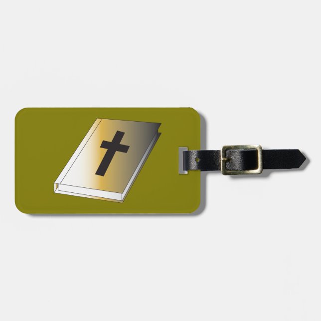 Gold Holy Bible with Black Cross Religious Gepäckanhänger (Vorderseite horizontal)