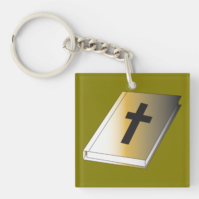 Gold Holy Bible with Black Cross Religious Schlüsselanhänger (Vorderseite)