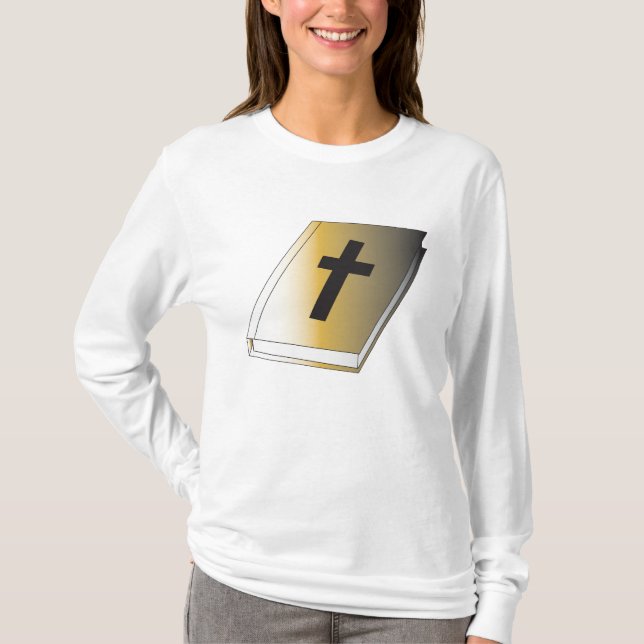Gold Holy Bible with Black Cross Religious T-Shirt (Vorderseite)