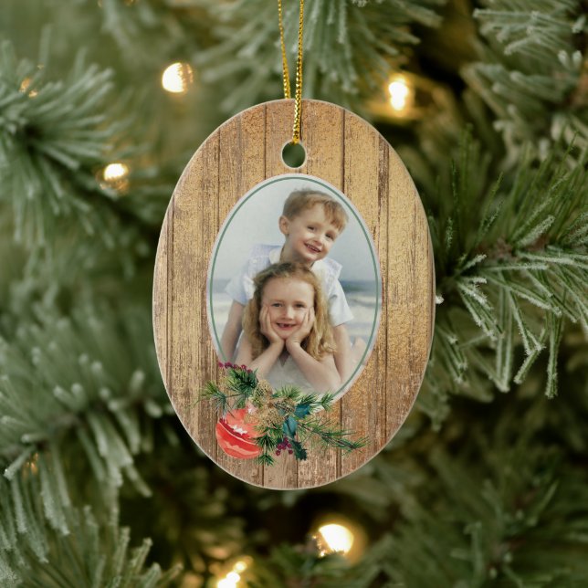 Gold Holz Tree Bulb Bouquet Foto Template Keramik Ornament (Baum)