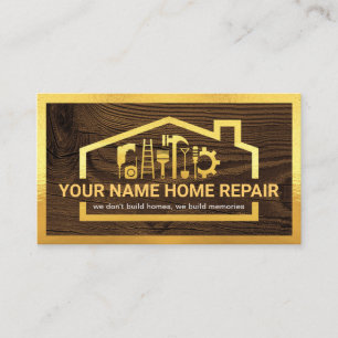 Gold Home Handyman Werkzeuge Rahmen auf Holz Visitenkarte