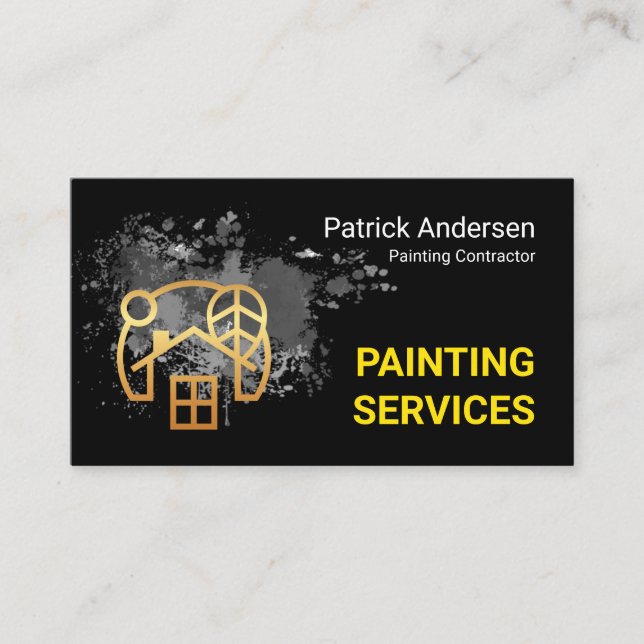 Gold Home With Paint Splatter Painter Service Visitenkarte (Vorderseite)