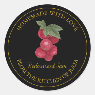 Gold-Homemade-Redcurrant-Jam-Label Schwarz Runder Aufkleber