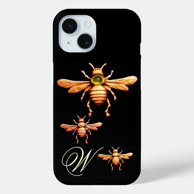 GOLD HONEY BEES MONOGRAM iPhone 15 HÜLLE (Rückseite)