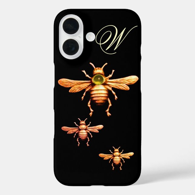 GOLD HONEY BEES MONOGRAM iPhone 16 HÜLLE (Rückseite)