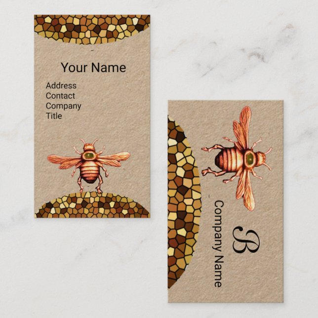 GOLD HONEY BIE, BEEKEEPER BEEKEEPING MONOGRAM Kraf Visitenkarte (Vorne/Hinten)