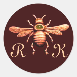 GOLD HONEY BIE / BEEKEEPER BEEKEEPING MONOGRAM RUNDER AUFKLEBER