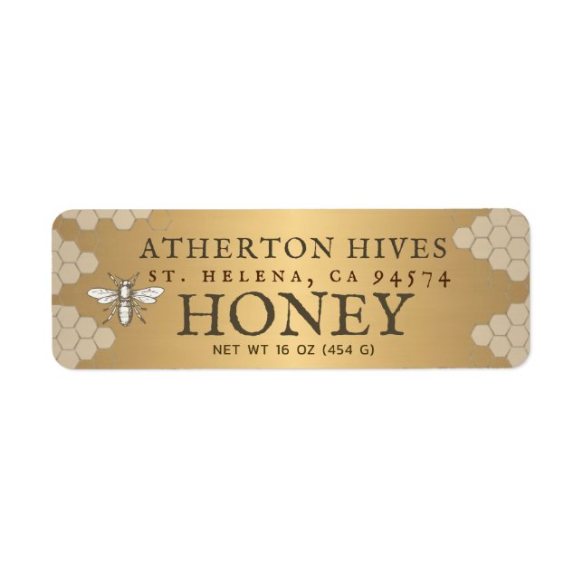 Gold Honey Label mit Bienen - erhältlich in 3 Größ (Vorne)